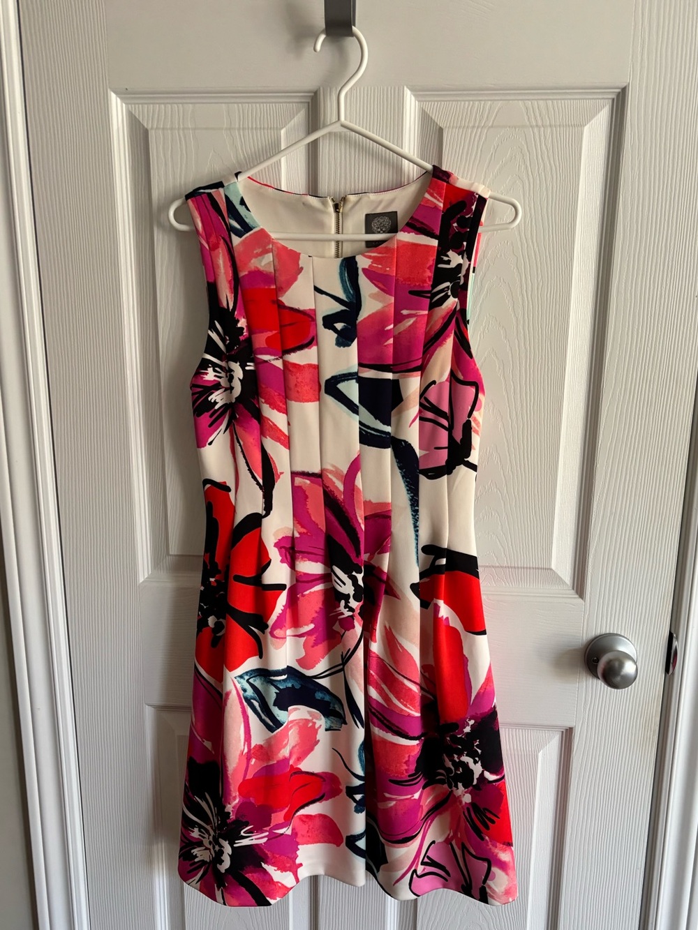 Sleeveless Floral A-Line Dress in Pink & Red - Vince Camuto